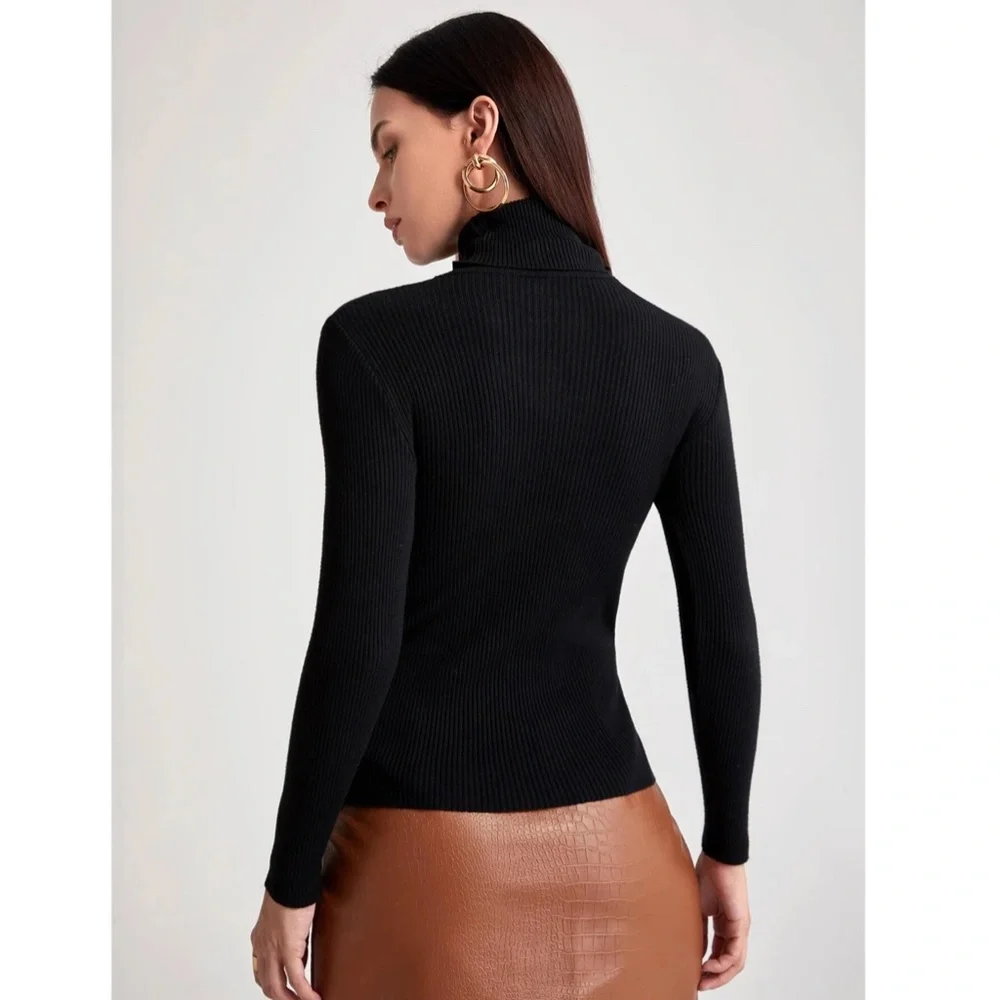 Black Rib Knit Turtle Neck Sweater Top - Picture 2 of 8